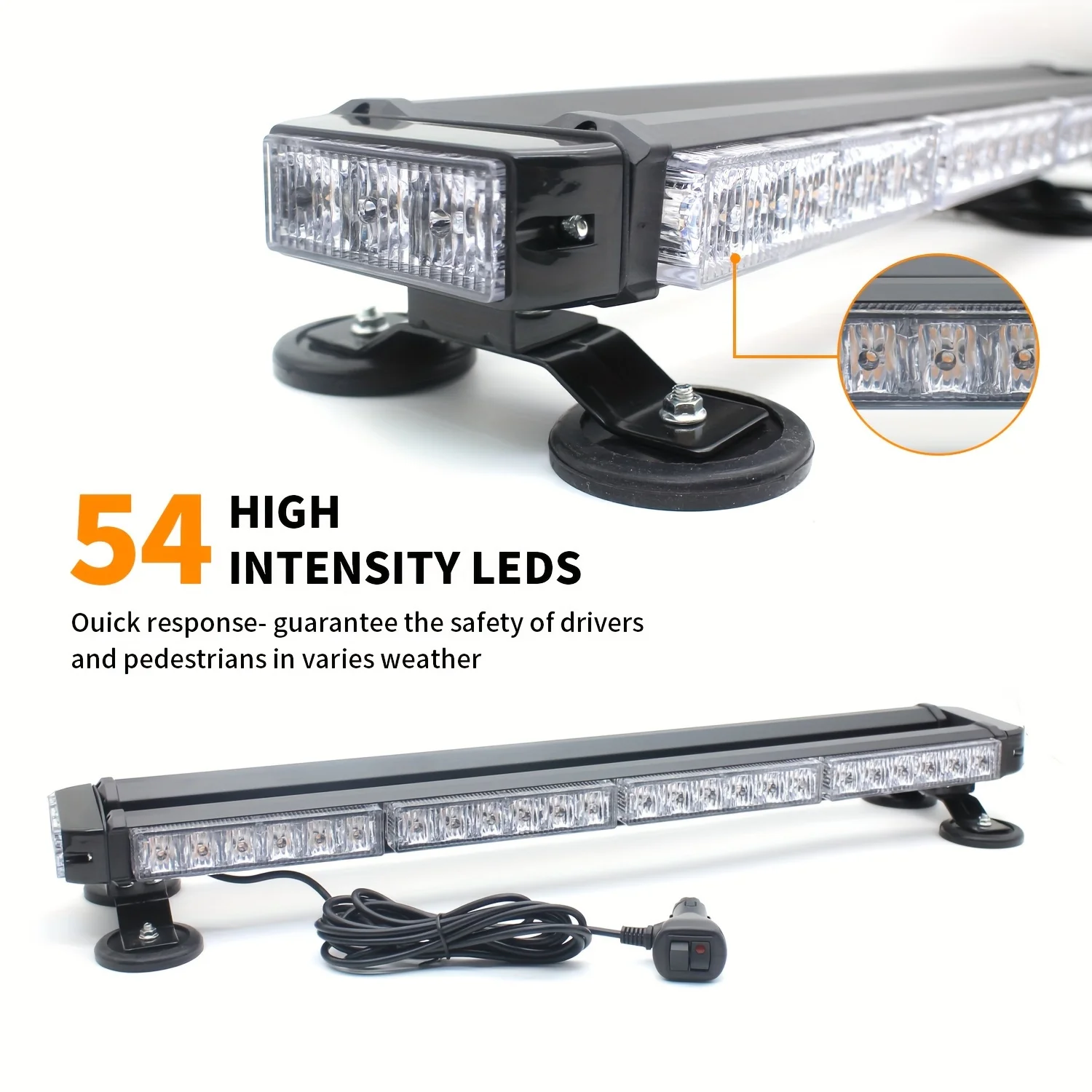 Amber 54 LED Strobe Light Bar Double Side Flashing High Intensity Emergency Warning Flash Strobe Tow Truck Vehicle Police Car