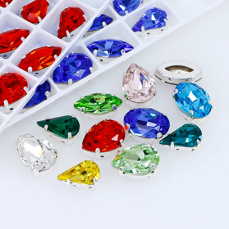 Mix K9 Glass Navette Oval Round Drop shape Crystals Stones Strass Rhinestones Applique For Clothes Nail Art Decorations