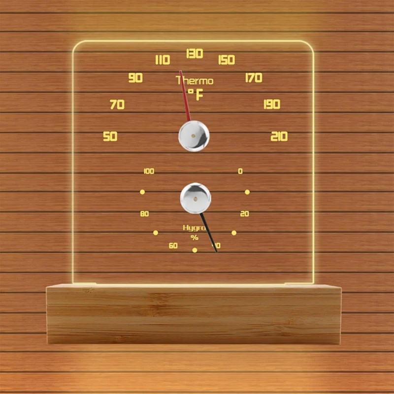 ABEZ サウナ温度計 2 in 1 ファーレンハイト温度計湿度計 LED ライト付きサウナアクセサリー サウナルームホテル用