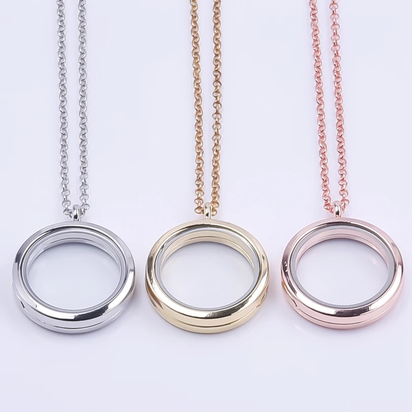25-35mm Round Locket Charm Necklaces For Women Men Accessories Cage Floating Locket Pendant Necklace Fashion Jewelry Anniversary