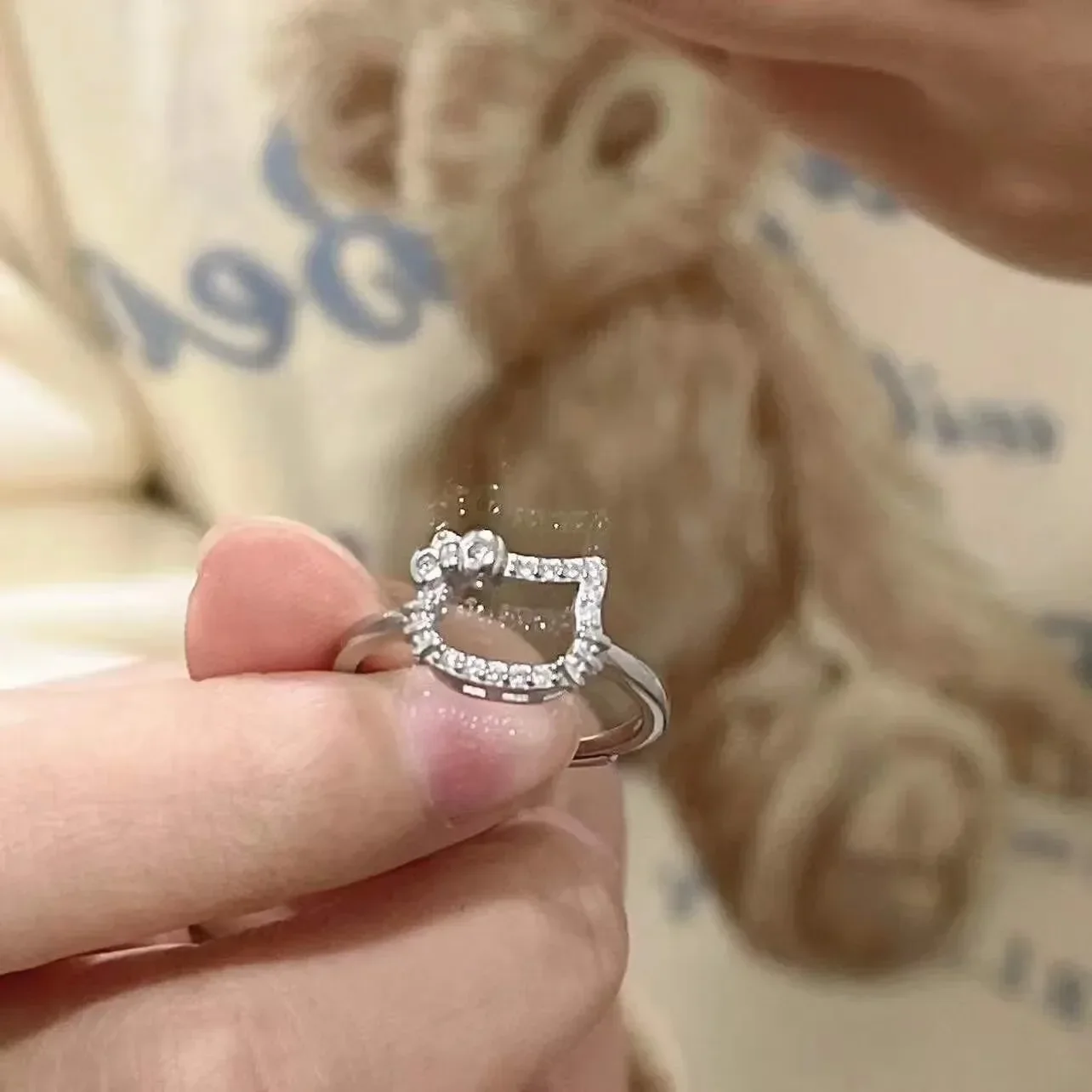 Kawaii Sanrio Jewelry Anime Figure Hello Kitty Kuromi Cinnamoroll Finger Ring Cartoon Surprise Gift Adjustable Birthday Gift