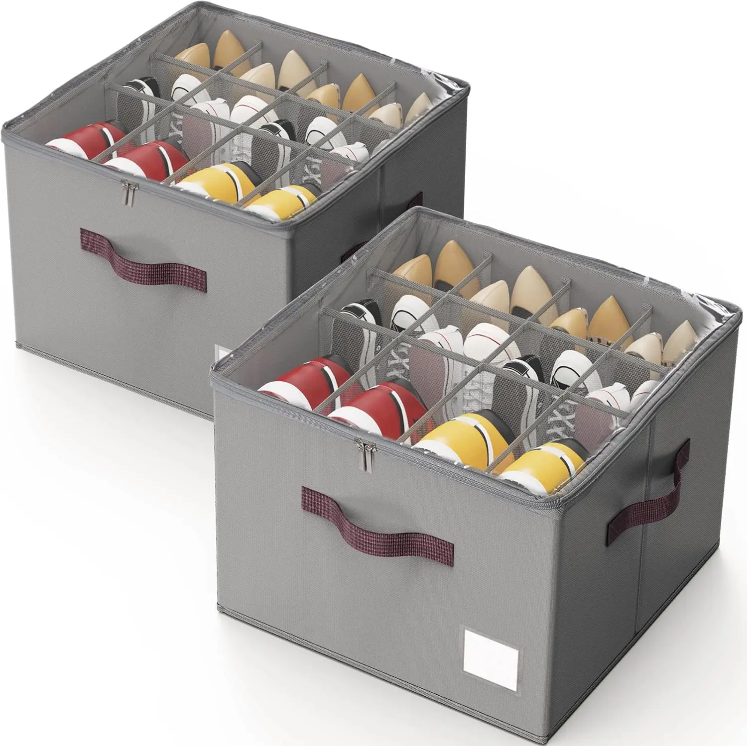 

Органайзер для обуви (2 шт.) с прозрачной крышкой, прочными ручками, для кроссовок, сандалий, тапочек, вмещает 12-16 пар, серый
