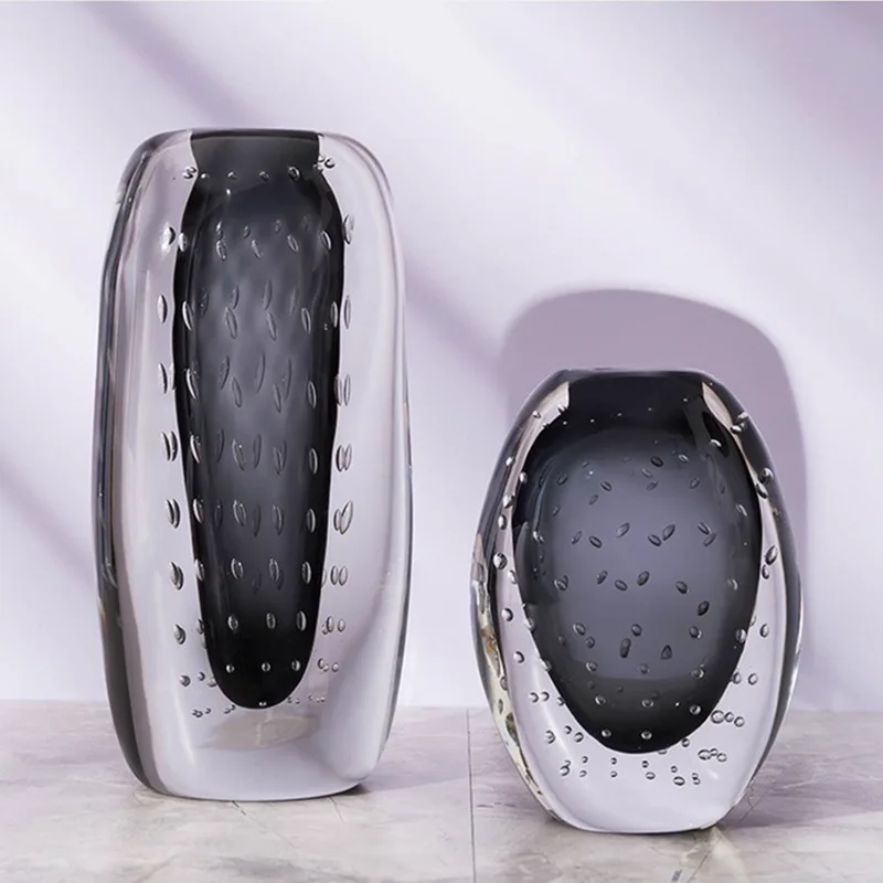 Grey thickened crystal heaviness bubble vase decorative glass glazed handicrafts wholesale clearance crystal texture
