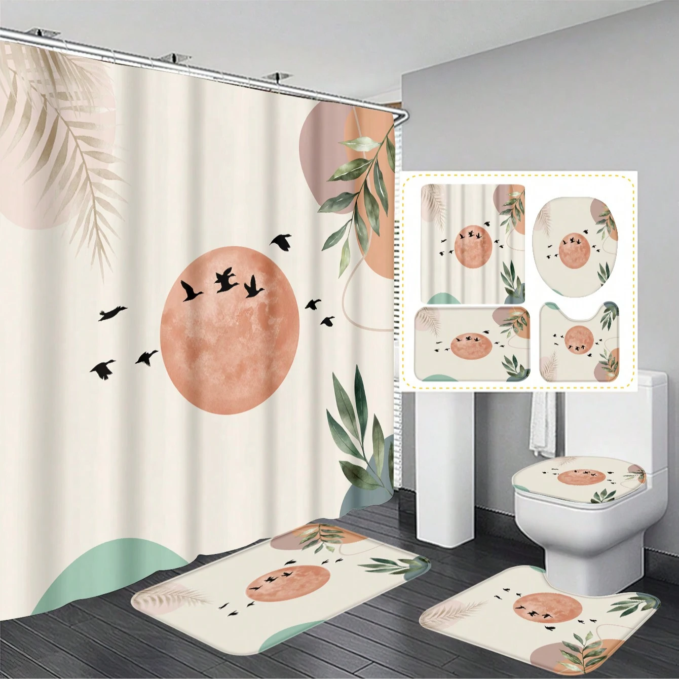 

Home decoration 4pcs Bohemian Abstract Art Waterproof Bathroom Shower Curtain Set Full Bathroom Set For All Scenarios