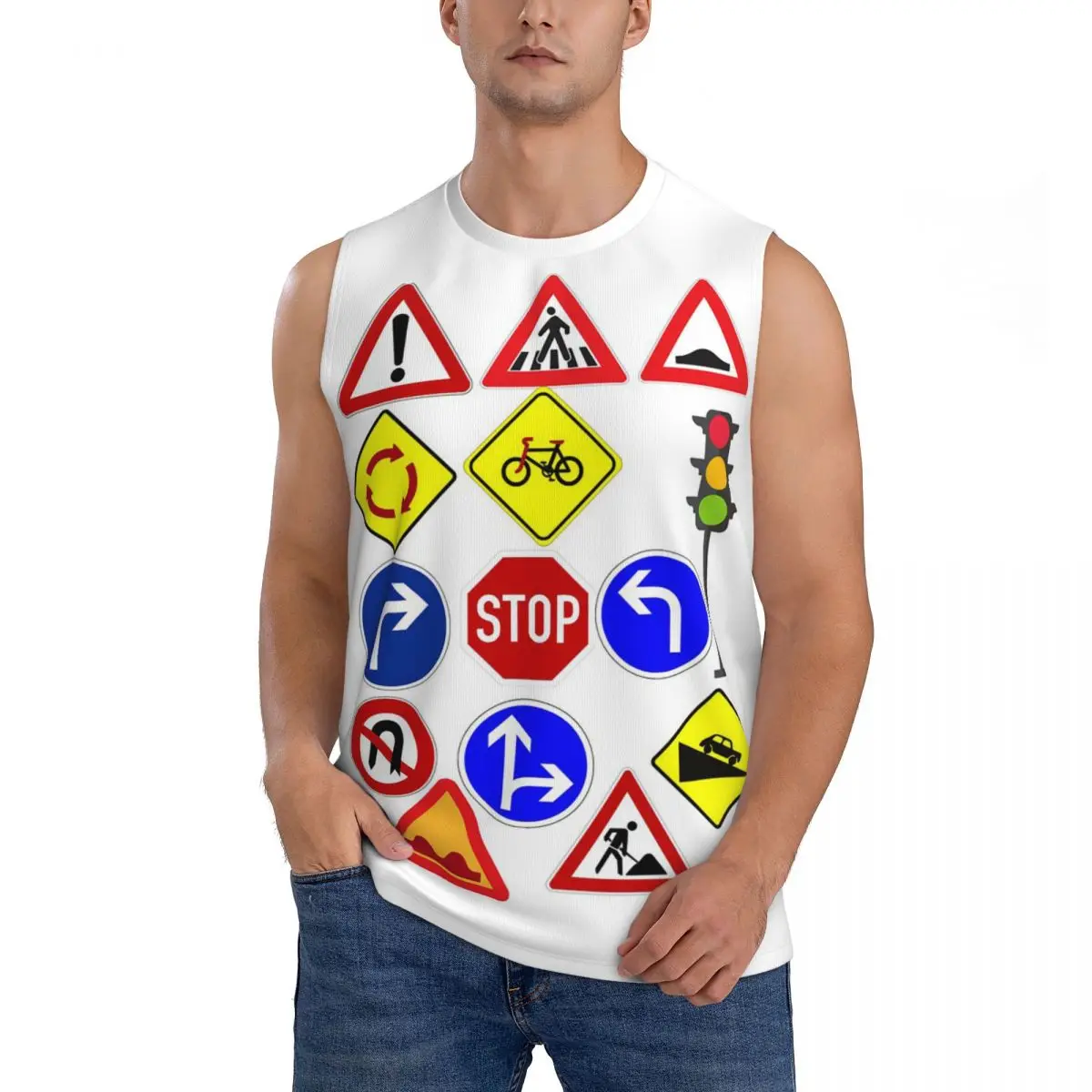 Traffic Signs 1 Men Sleeveless Tank Tops Quick Dry Breathable Gym Fitness Running Summer Casual Sport Vest