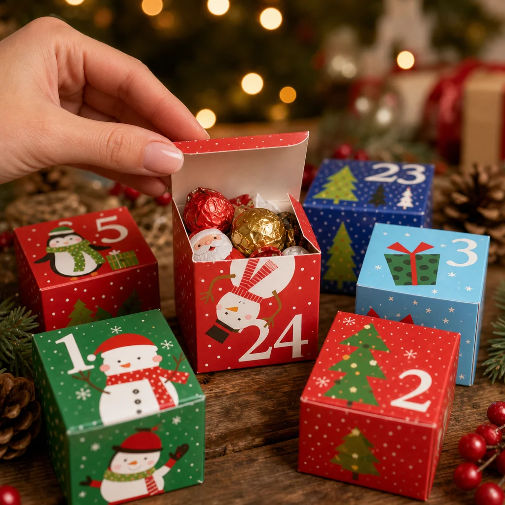 24Pcs Christmas Advent Calendar Empty Boxes, Paper Blind Boxes for Candy, Small Toys, Xmas Tabletop Holiday Decor