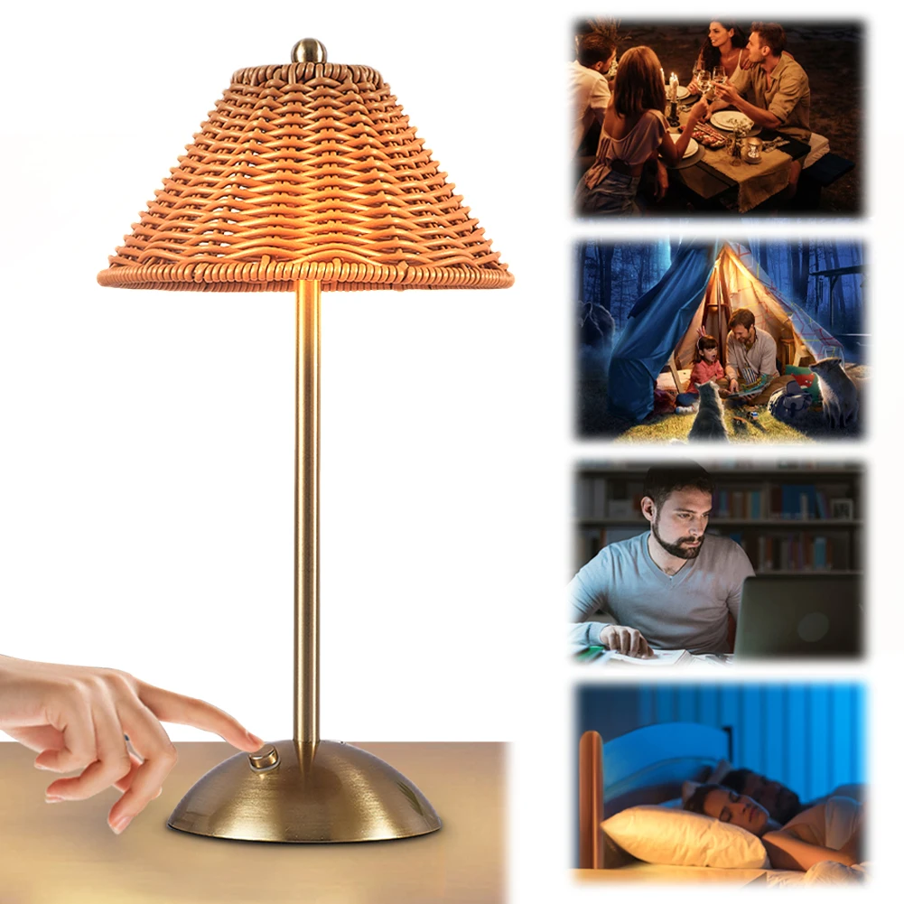 

Bedside Night Lamp 3 Color Stepless Dimmable Rattan Table Lamp Touch Small Night Light for Indoor/Outdoor Use Home Patio Bedroom