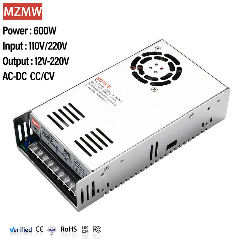 MS 600W 12V 24V 36V 48V 60V 72V 80V 110V 150V 220V Industrial LED CCTV SMPS Adjustable CC/CV AC Dc Switching Power Supply