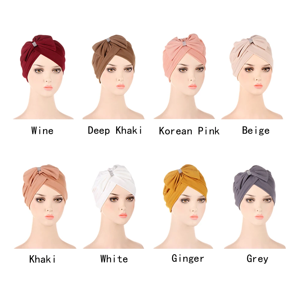 Turbante Hijab Muçulmano Monocromático para Mulheres, Turbante, Chapéu, Bowknot, Cruz, Testa, Bonnet, Headwrap, Lenço, Quimioterapia, Cap Perda de Cabelo, Gorros, Capa Islâmica, Monocromático