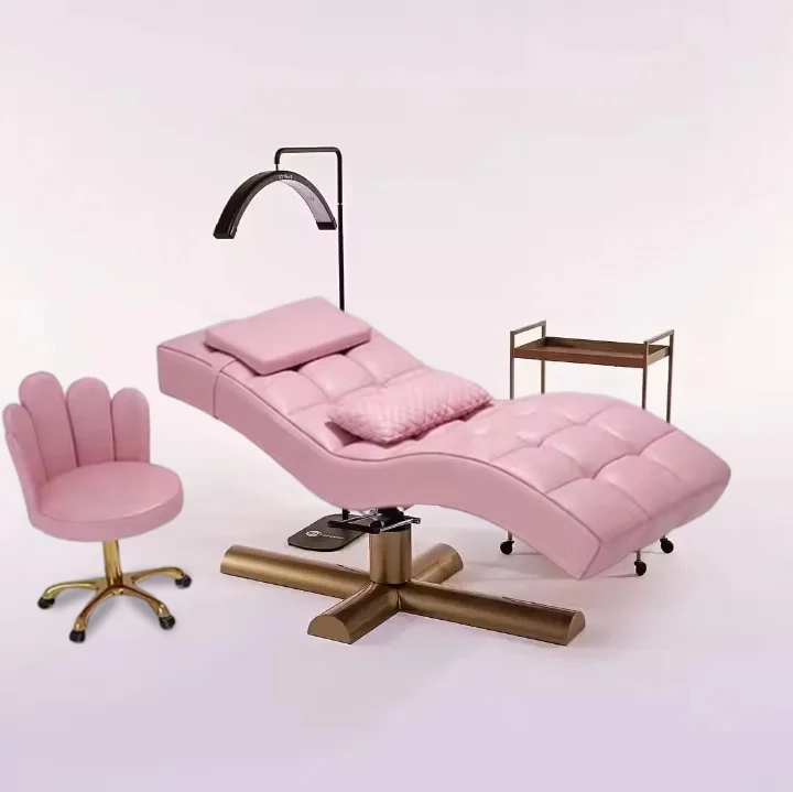 Professional Full Set Curved Extension Massage Bed Trolley Chair Half Moon Lamp Salon Furniture for  Spa