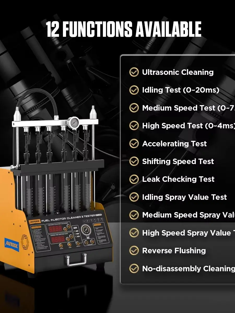 AUTOOL GDI Injektor-Tester-Reinigungsgerät für Auto und Motorrad 6 Zylinder EFI FEI Kraftstoffinjektor-Reiniger und -Tester 220 V CT400