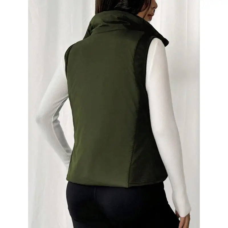 Stand Collar Sleeveless Vest Women's Fashion Inner Wear Cross-Border No Brand Polyester Elastic Fiber Regular Length