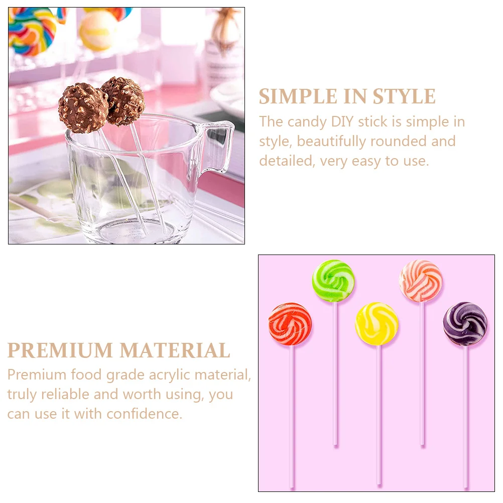 

100pcs Acrylic Candy Sticks Clear Lollipop Diy Bars for Crafts Chocolate Reusable Popsicle Rods Decorations Party Supplies