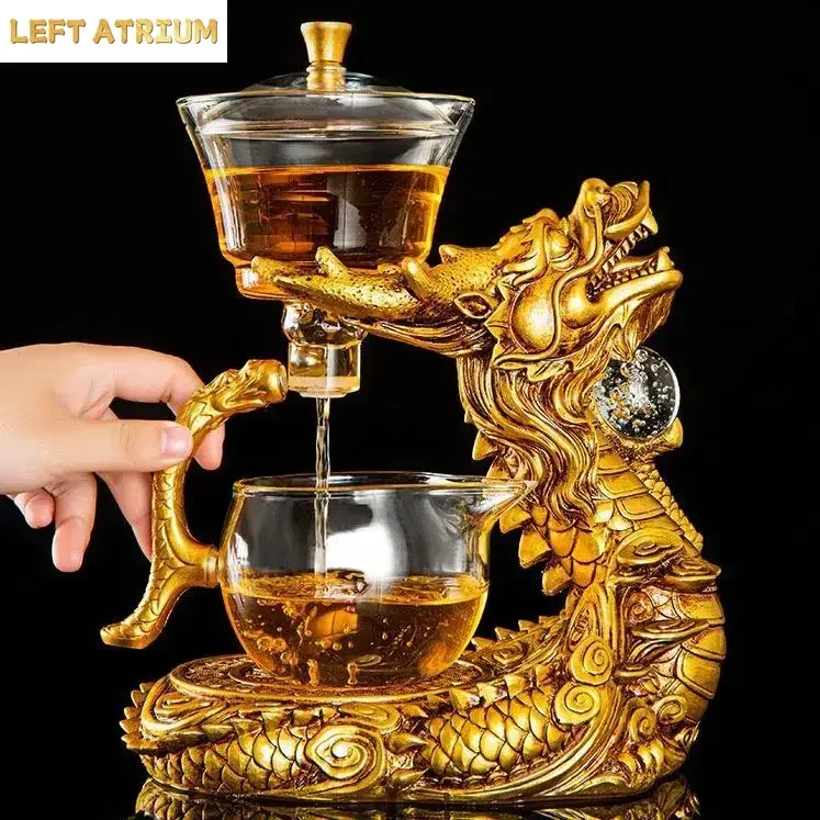 Dragon Automatic Tea Set Magnetic Suction Glass Lazy Kung Fu Teapot Set Household Heat-resistant Tea Maker