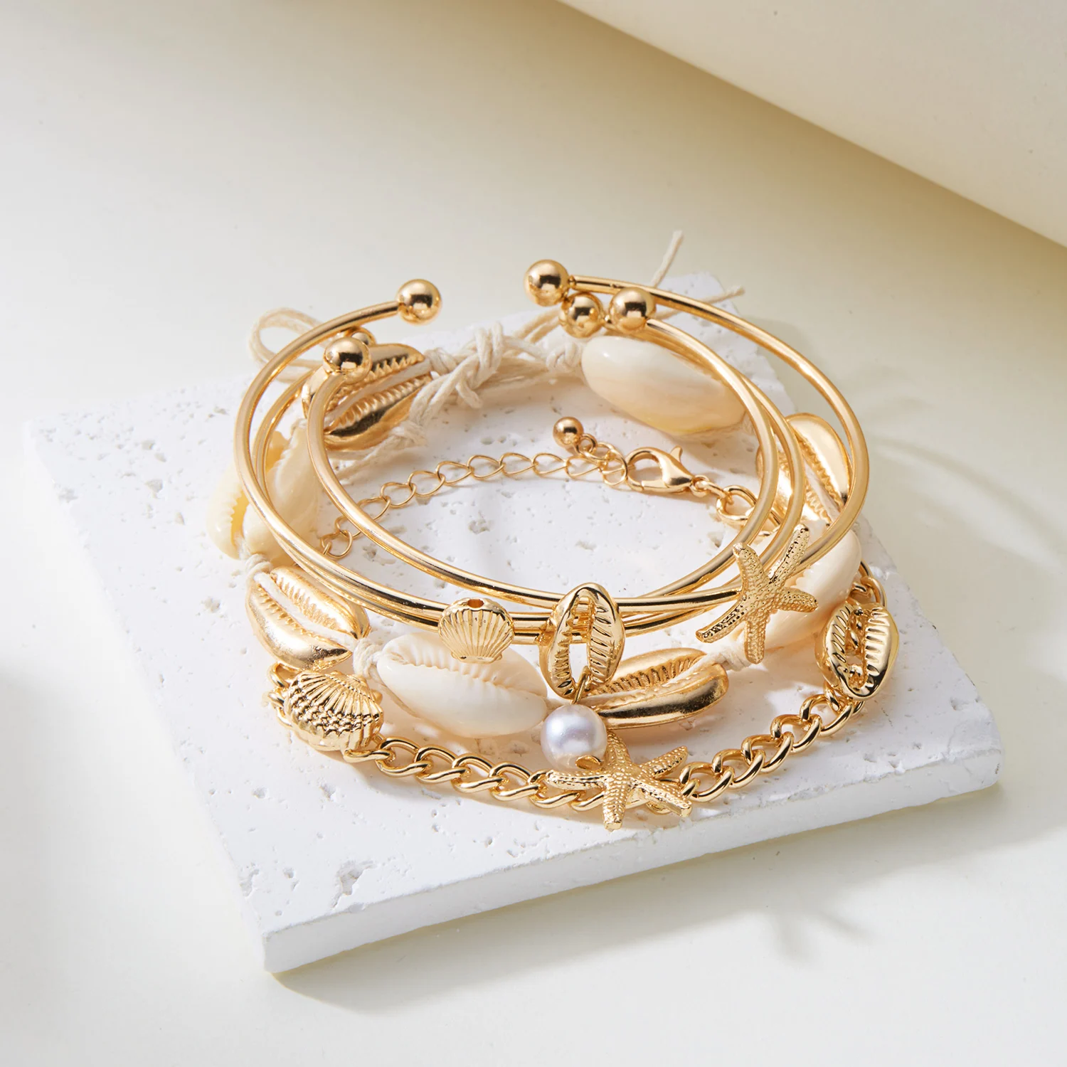 5PCS Bohemian Handmade Shell Armbänder Set für Frauen Luxus Seestern Shell Anhänger Armband Sommer Strand Schmuck Zubehör – Detail 7