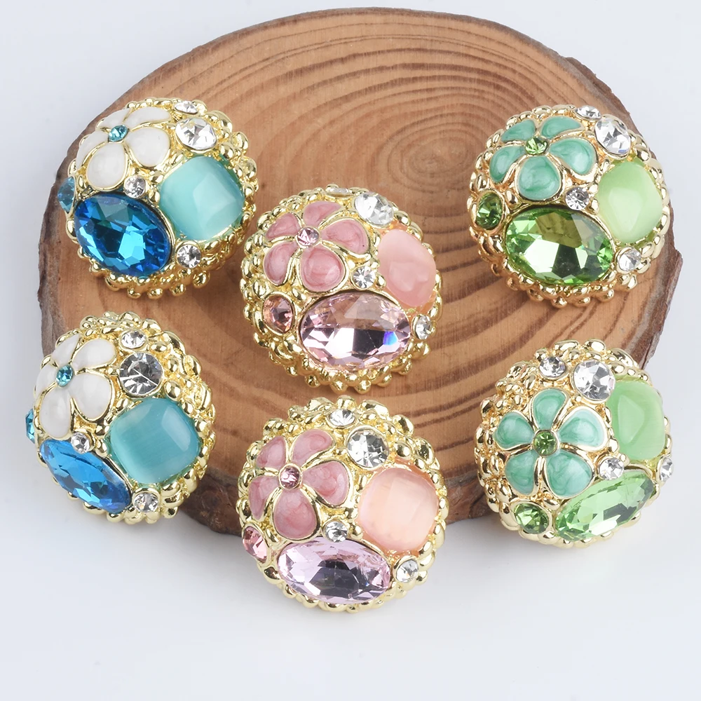 Shiny Vintage Round Floral Enamel Earrings For Women Gold Plated Blue Rhinestone Crystal Elegant Statement Earrings Lady Jewelry