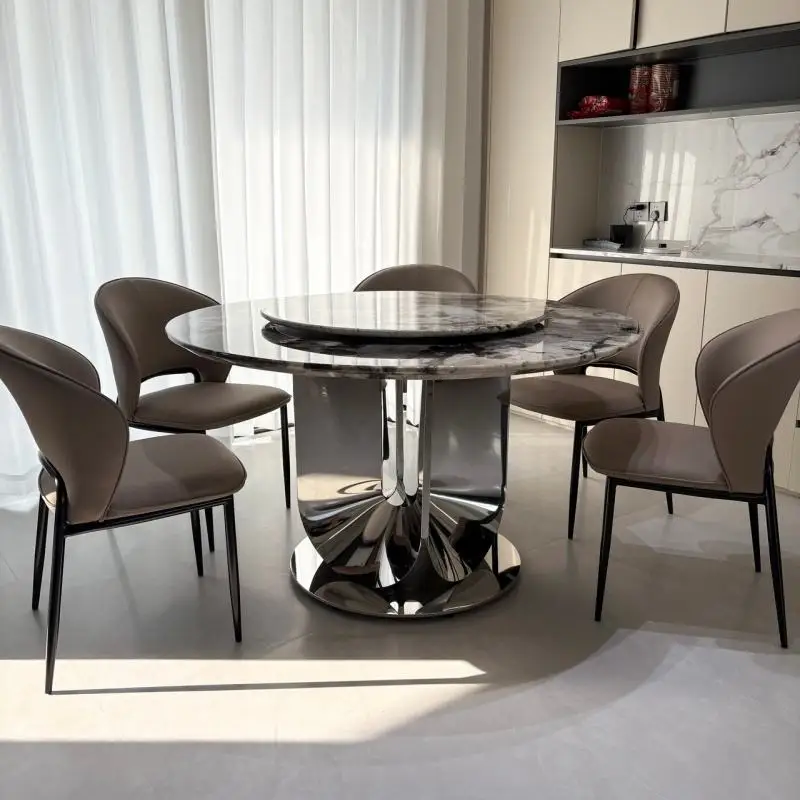#Premium Modern Marble Dining Table Waterproof Heavy-Duty Carbon Steel Legs 8-Seater Home Furniture for Hotel Villa Apartment