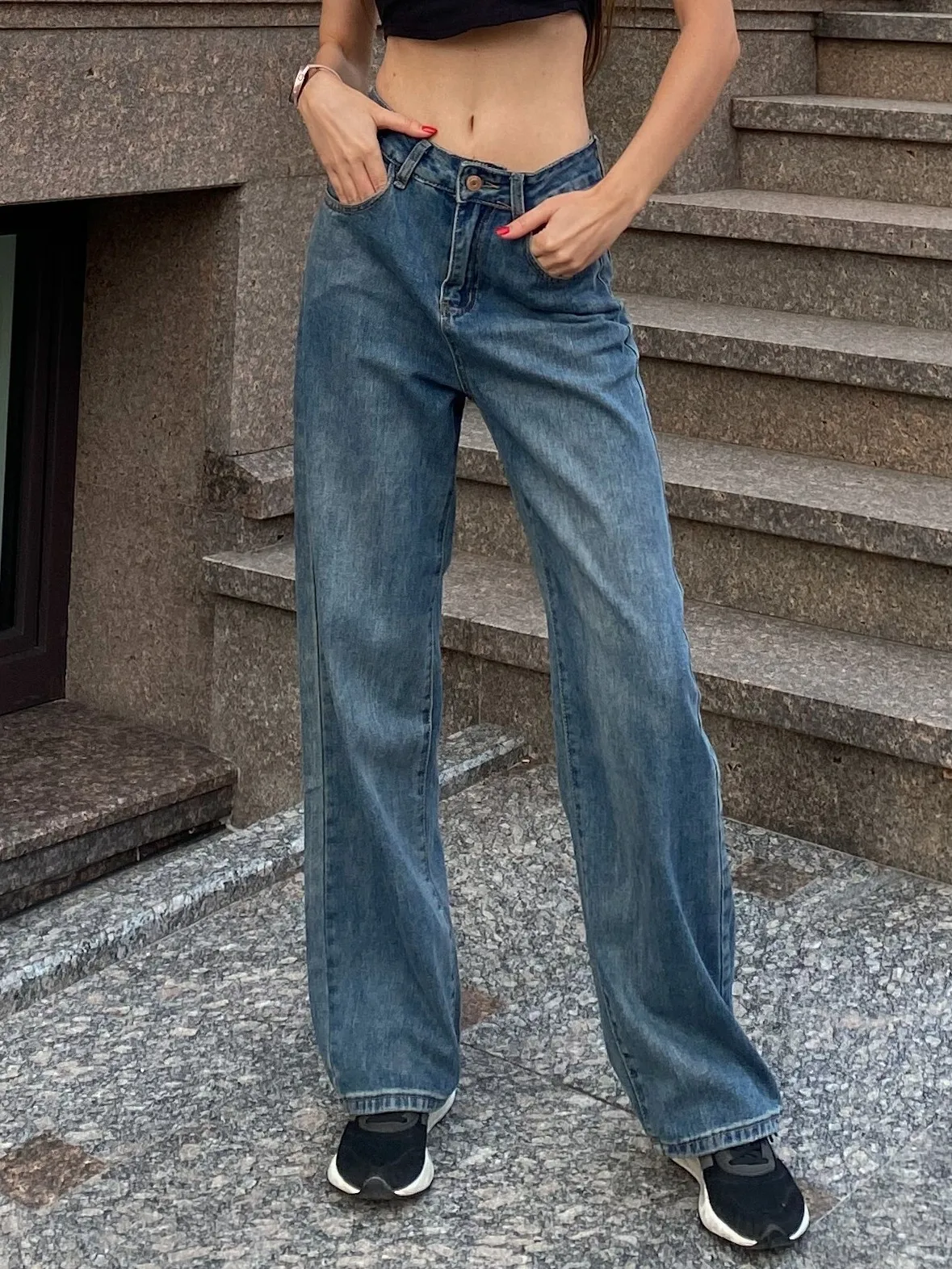 

ZHISILAO New High Waist Straight Jeans Women Vintage Blue Wide Leg Full Length Denim Pants Streetwear 2023