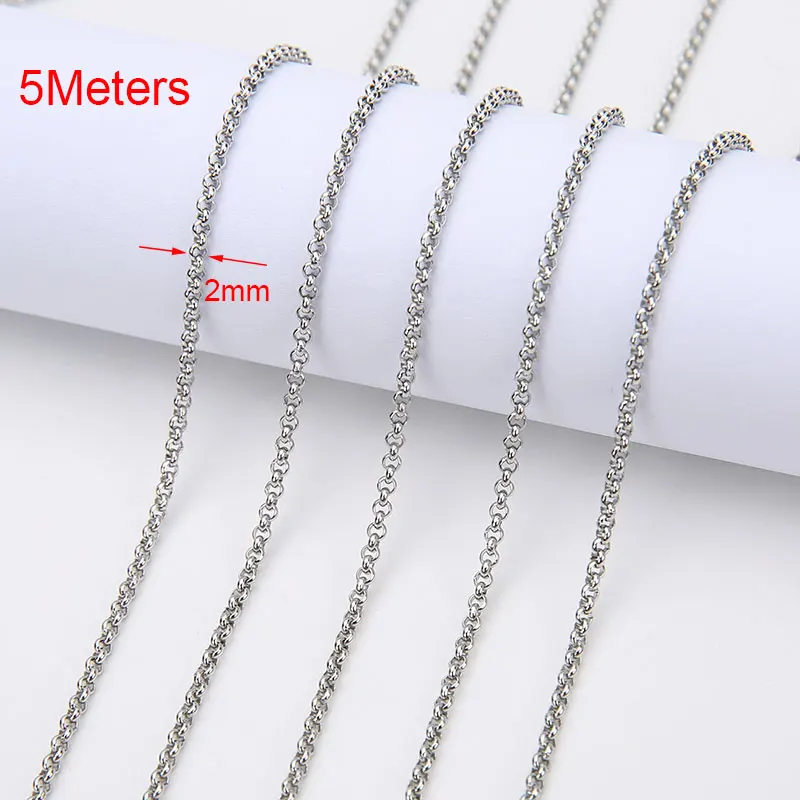 2/5meters Stainless Steel Rolo Link Chains Bulk Diameter 2mm Necklace Chains Lot for Diy Bracelet Supplies Jewelry Accesories