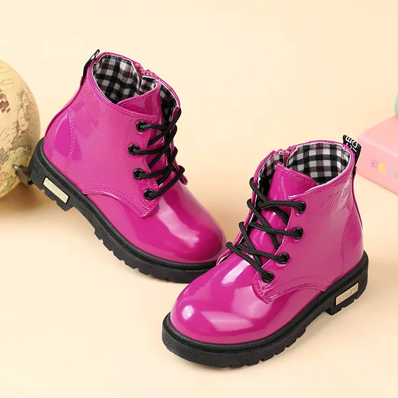 2024  New Winter Children Shoes PU Leather Waterproof Plush Boots Kids Snow Boots Brand Girls Boys Casual Boots Fashion Sneakers