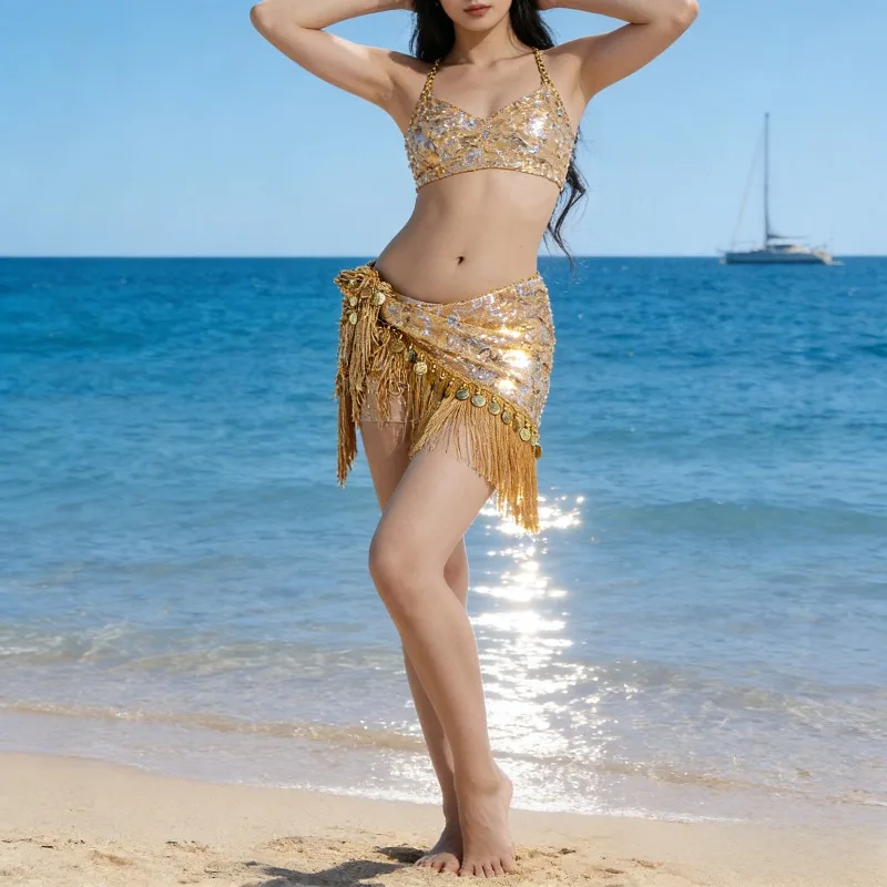 

Пояс для танца живота ручной работы с монетами, кисточками, пайетками и вышивкой, для выступлений