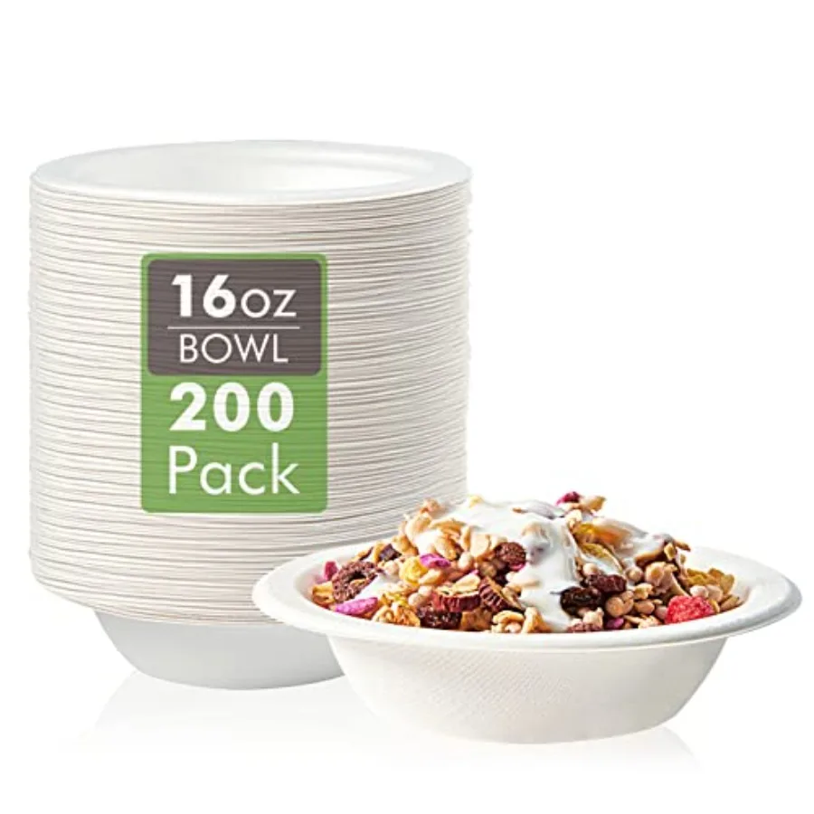 

200 Pack Paper Bowls, Disposable Compostable Bulk, Eco-friendly Bagasse, Heavy-duty Bowls Perfect for Milk Cereals, Snacks, Sal