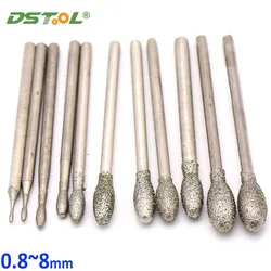 10 adet 2.35mm Shank Oval elmas taşlama kafası çapaklar bit yeşim taş oyma parlatma gravür aracı Dremel aksesuarları 0.8 ~ 8mm