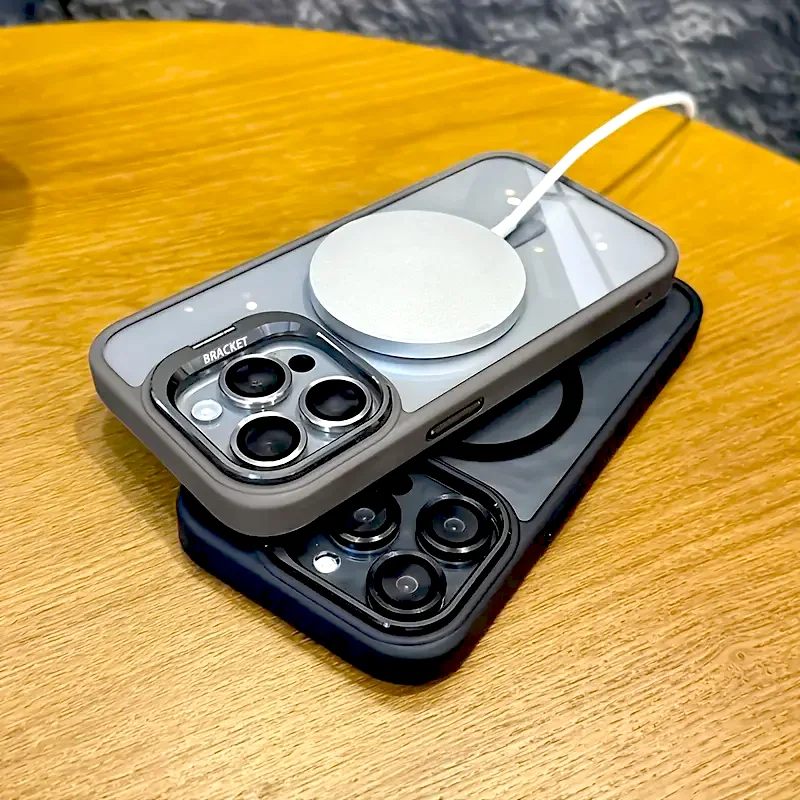 Transparent Case For iPhone 17 Air 16 15 14 13 12 11 Pro Max 16Pro iPhone16 Magsafe Wireless Charge Stand Holder Lens Cover on - náhled 5