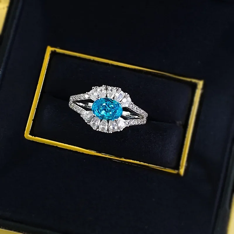 

NEWS925 Серебро высокого класса и прохладный стиль, инкрустированное голубиным яйцом 5*7 мм, кольцо сокровищами Sea Blue, универсальное в темпераменте