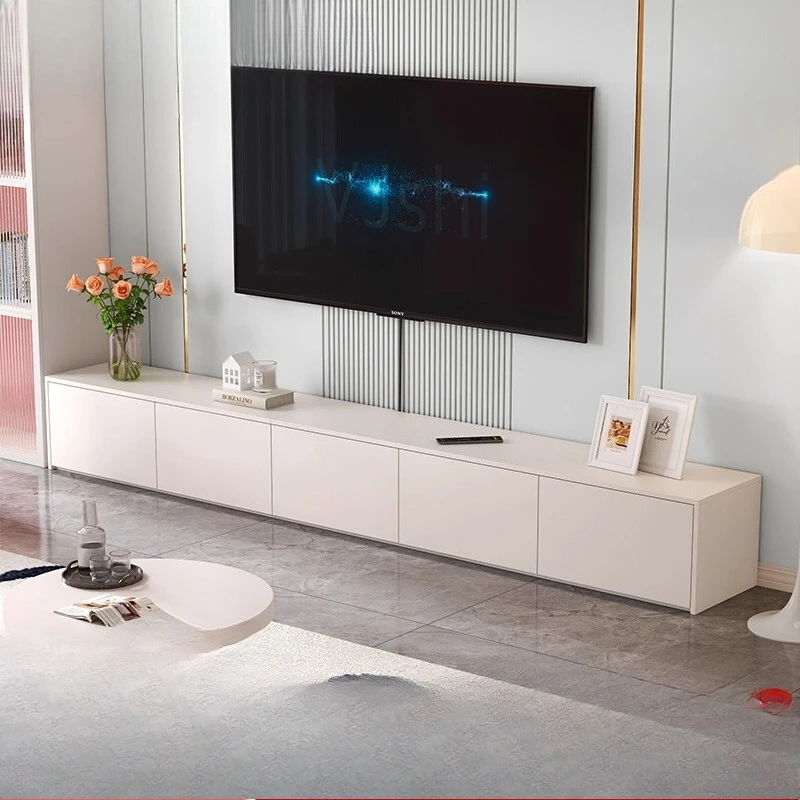 

French cream style living room floor to ceiling TV cabinet modern simple floor cabinet one-word board storage cabinet can be cus