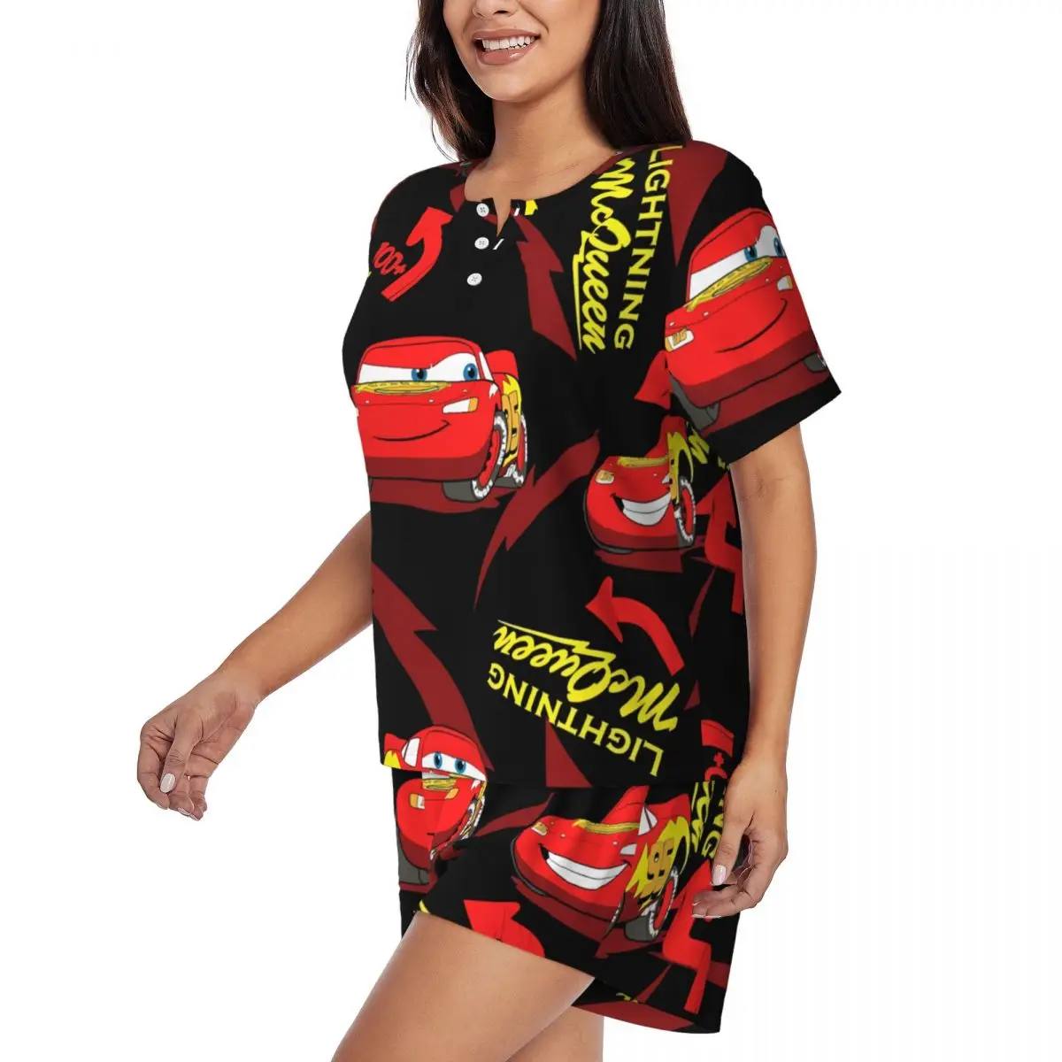 여성 MadieBs Cars McQueen 잠옷 세트 맞춤 인쇄 2피스 Pj 세트 반소매 잠옷 라운지웨어