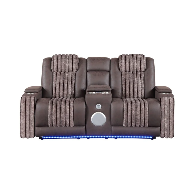 

Duran Brown Power Reclining Loveseat with Headrest, LED Lights, Bluetooth Speaker