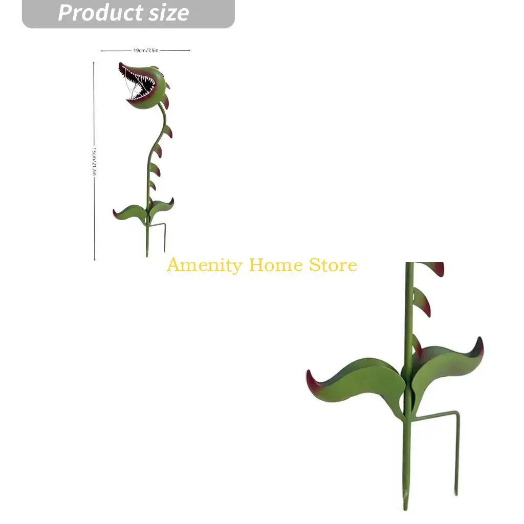 F26C Iron Art Carnivorous Plant Garden Insert Weatherproof Hand Painted Iron Monsters Plant Stake for Outdoor Use