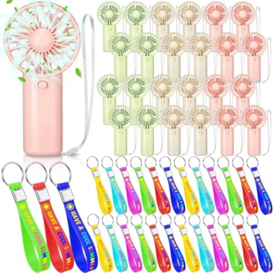 

48 Pcs Mini Portable Fans Bulk Silicone Keychain Set, Battery Operated Handheld Lightweight Fans for Summer Gifts, Wedding Gues