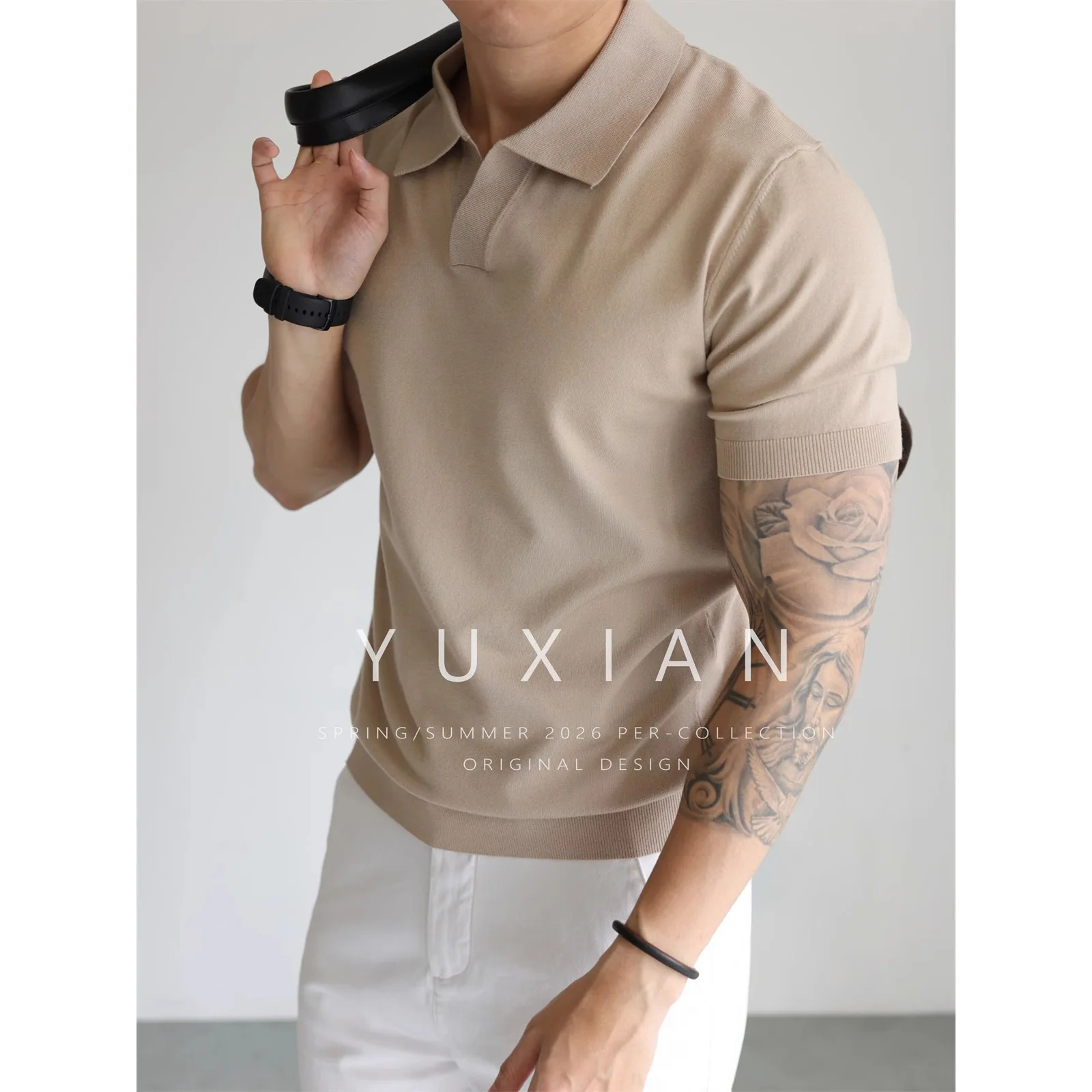 POLO shirt V-neck short-sleeved knitted sweater men's collar British business summer ice silk T-shirt trend