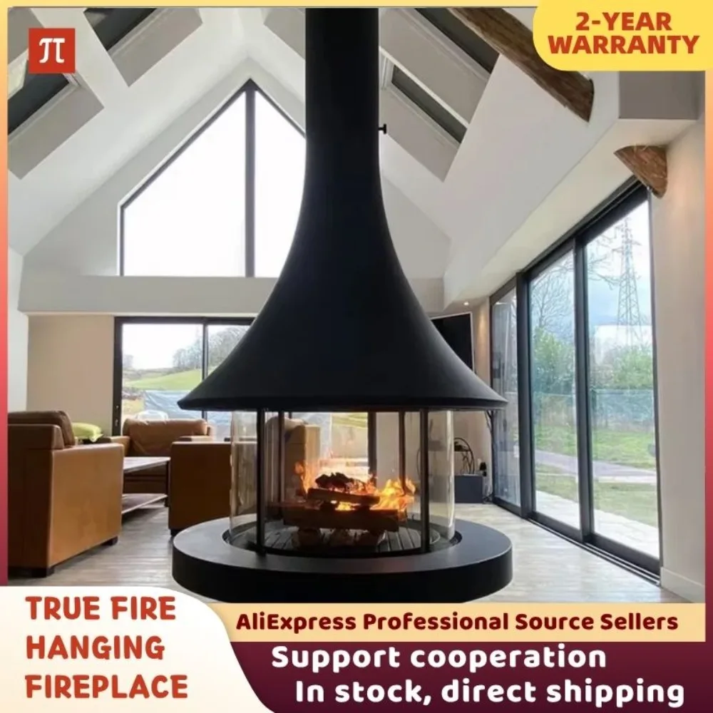 

True Fire Burning Wood Alcohol Simulation Carbon Hanging Fireplace Custom Horn Design for Home Bedroom Breakfast Villa Decor
