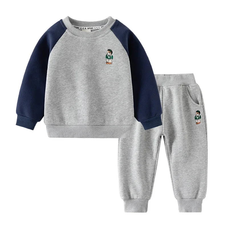 

2024 Autumn Winter Fleece Warm Sweatshirt Pants Boys Leisure Sports Two-piece Sets