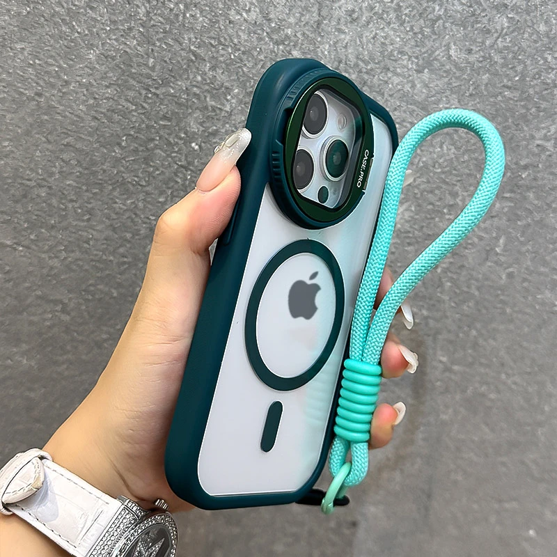 Faltbare Glaslinsen-Halterung, magnetische transparente Hülle für iPhone 18 17 16 15 14 13 12 Pro Max, für Magsafe, mit Handschlaufe, stoßfeste Schutzhülle – Detail 16