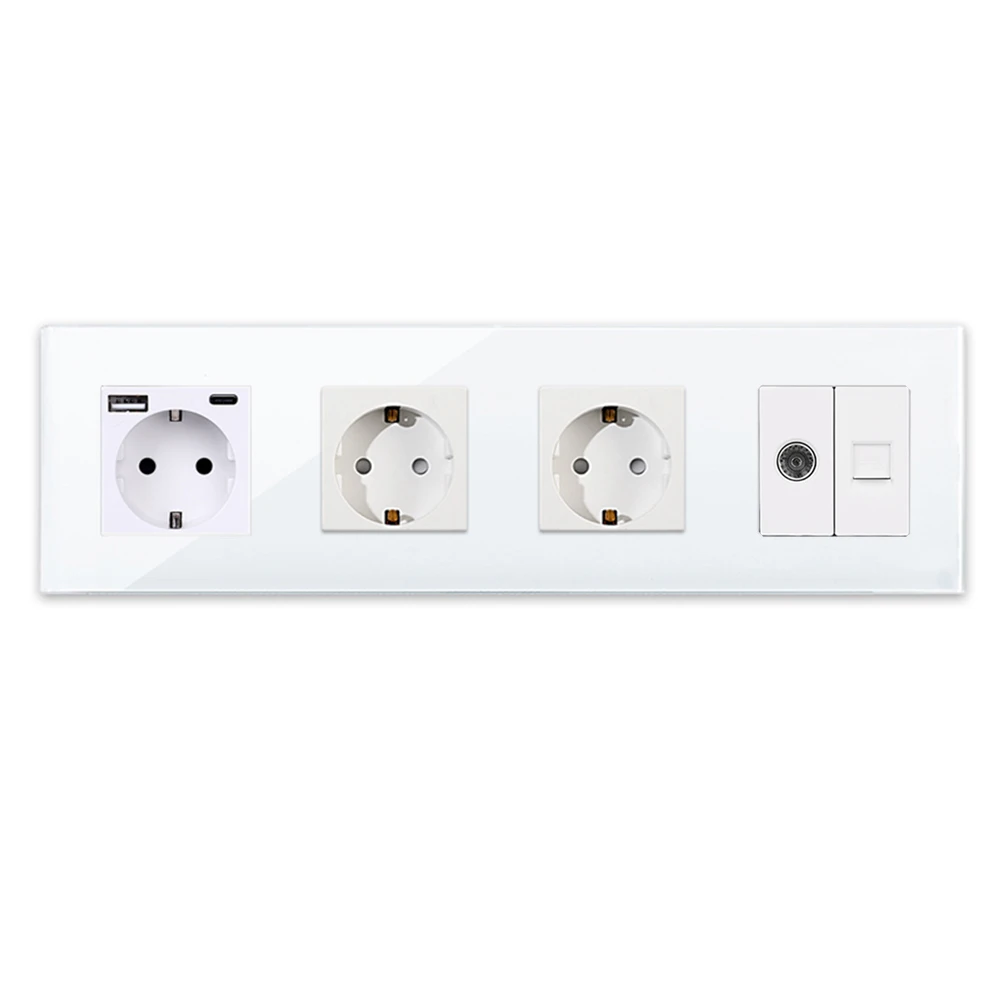Imagem -05 - Bingoelec-tomadas de Parede com tv Tomada Cat6 tipo c Tomada Usb Dupla Internet Rj45 Conector de Rede Painel de Vidro Padrão da ue