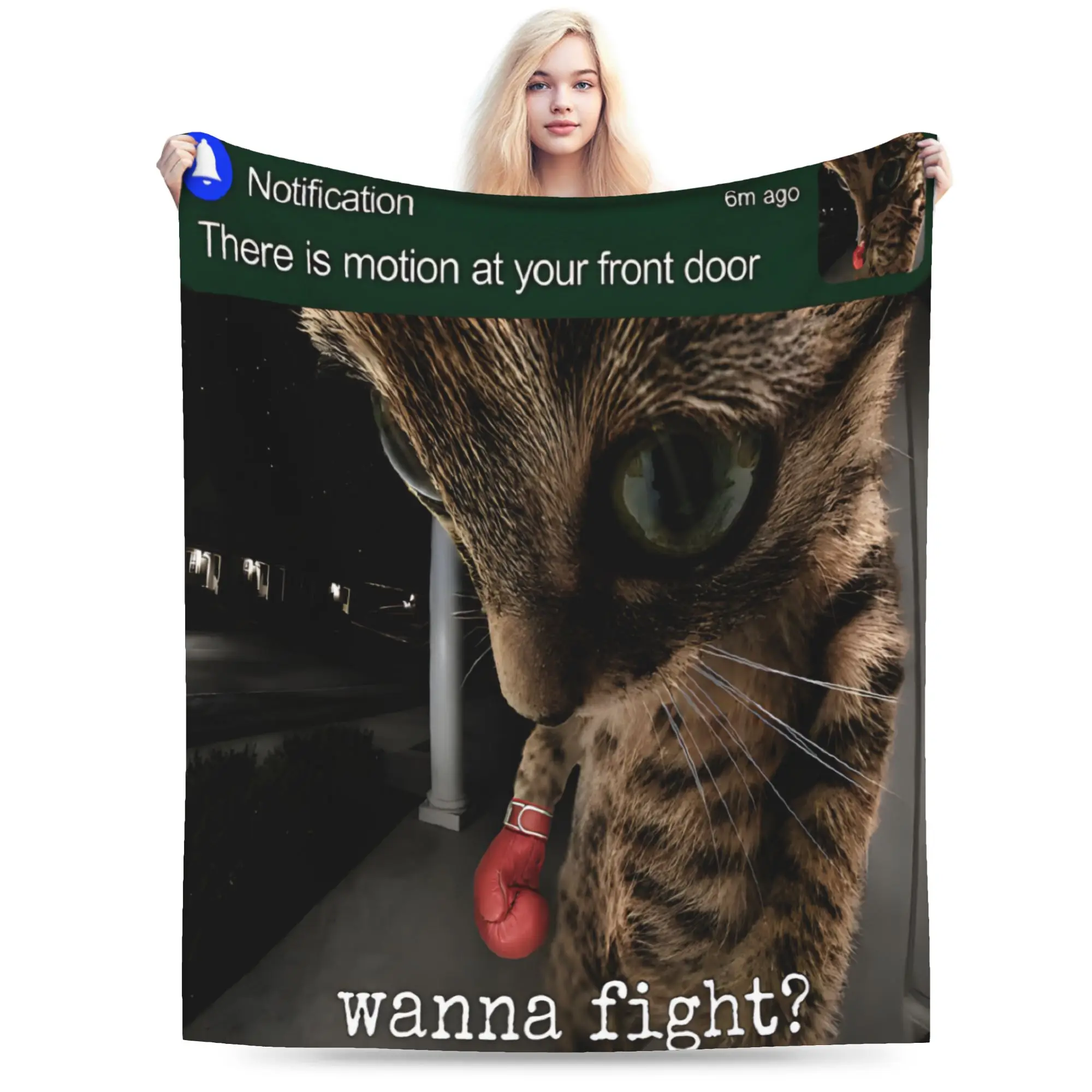 There is Motion at Your Front Door Funny Cat Motion  Stuff Blanket Ultra-Soft Flannel  Throw Blankets Relax Plush Thin Quilt