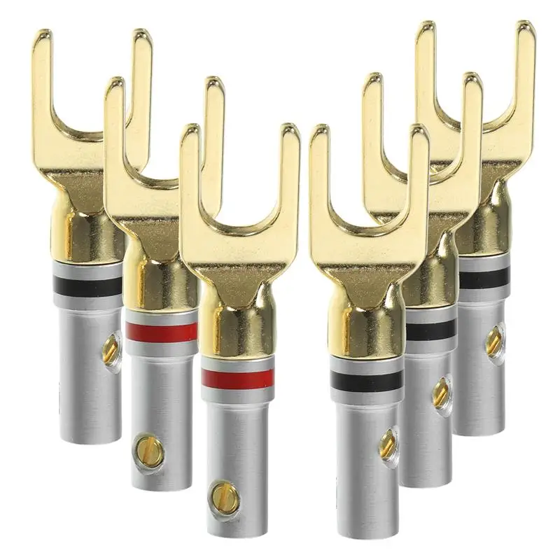 6Pcs Speaker U-shaped Plugs Screw Fork Electric Wire Cable Speaker Connector Speakers U-shaped Plugs Copper Audio Speaker Forks