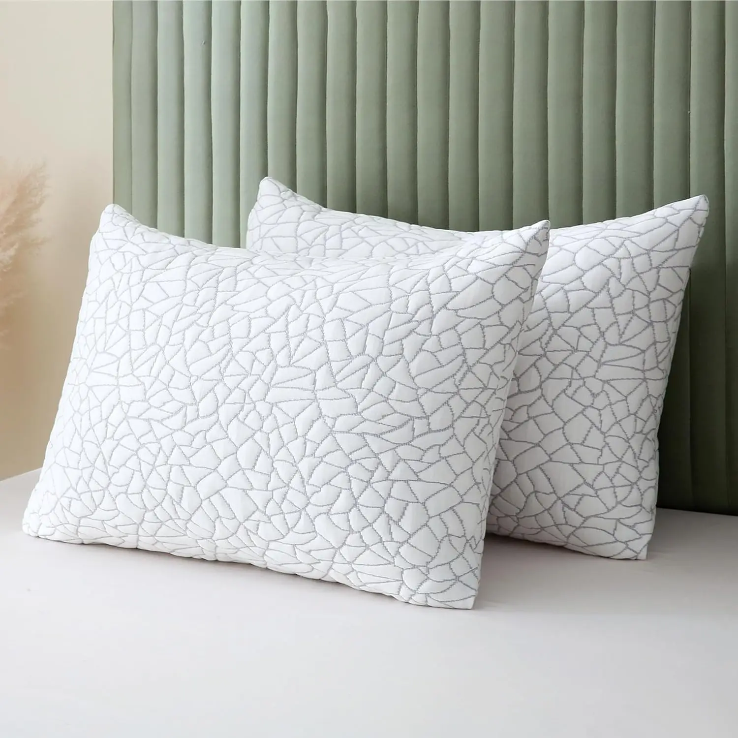 

Adjustable Shredded Memory Foam Pillows Queen Size Set of 2 - Hypoallergenic Bed Pillows for Side Stomach and Back Sleepers with