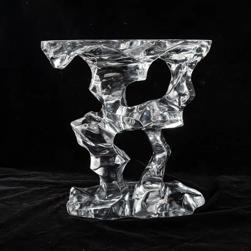 Acrylic small sculpture furniture decorative flowing water style stone bedside table