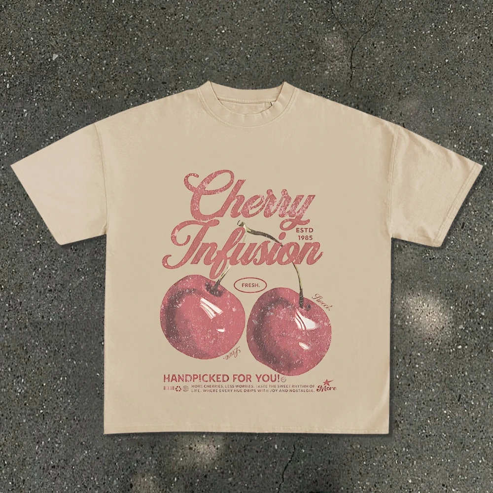 Vintage Punk Hip Hop Y2K Harajuku Retro Graphic Gothic Cherry Infusion T Shirt for Men Popular Women Four Seasons Streetwear