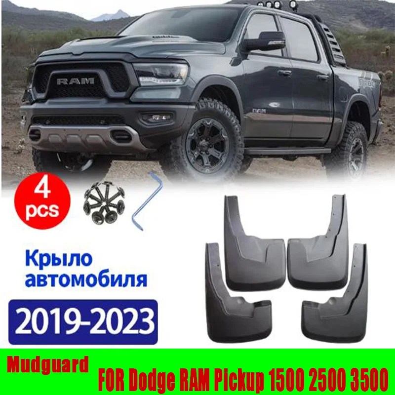 Dianteiro e traseiro para captador Dodge RAM, Fender, protetores de lama, Splash Mudflaps, acessórios de carro, 1500, 2500, 3500, 2019-2023, 4 peças