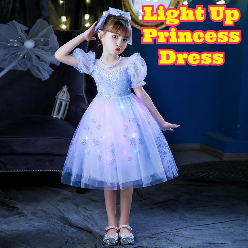 

LED Light Up Princess Dress Summer Tulle Fluffy Formal Party Pageant Birthday Gown Sleeveless Elegant Fancy Casual Dress Outfit