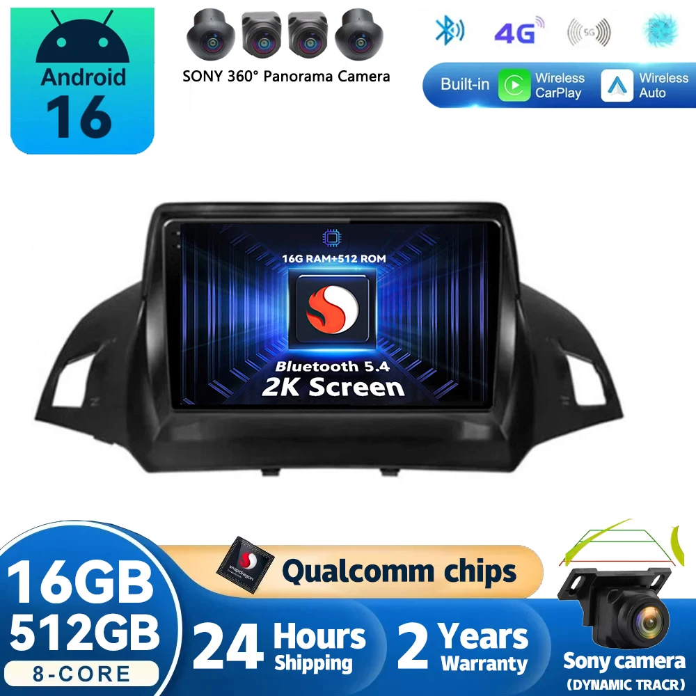 Android 16 Car Radio For Ford Kuga 2 Escape 3 2012 - 2019 Navigation GPS Multimedia Video Player Stereo Carplay+auto WiFi+4G BT