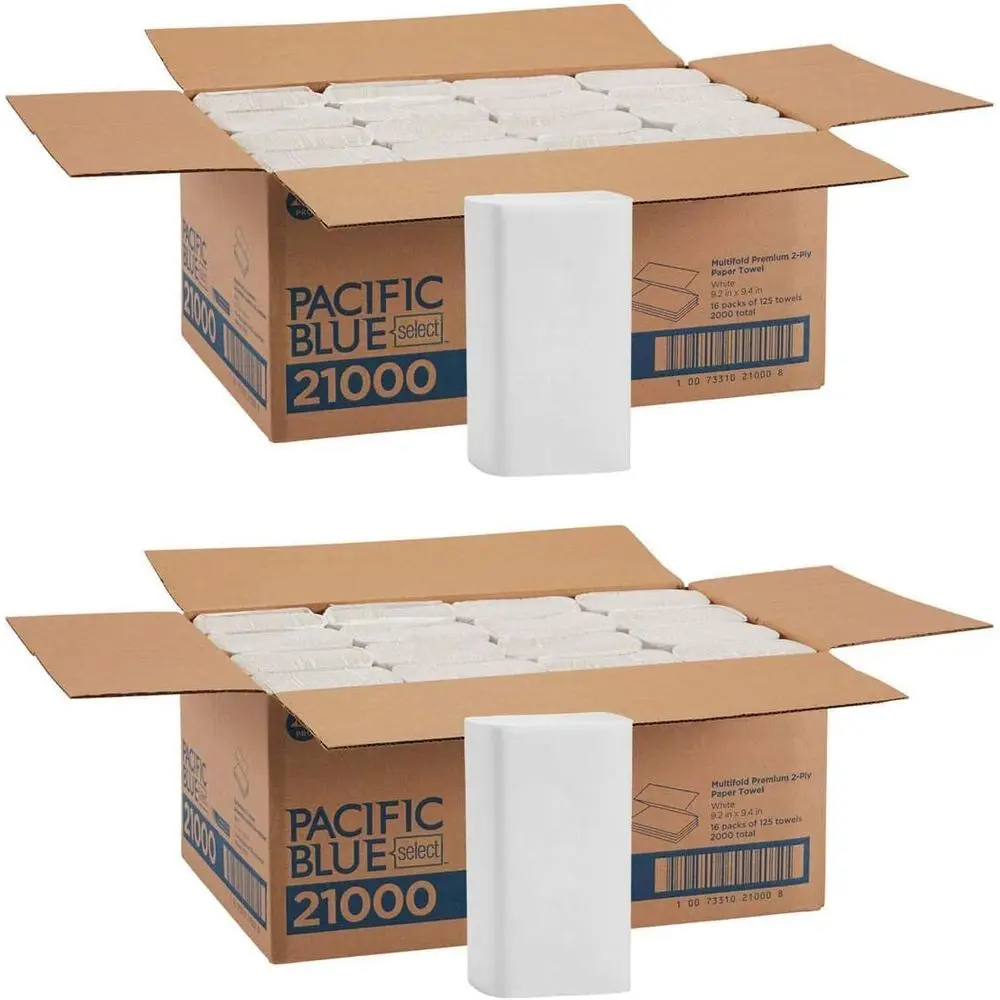 

Premium 2-Ply Paper Towels, White, 21000 Towels, 125 per Pack, 16 Packs per Case (2 Cases)