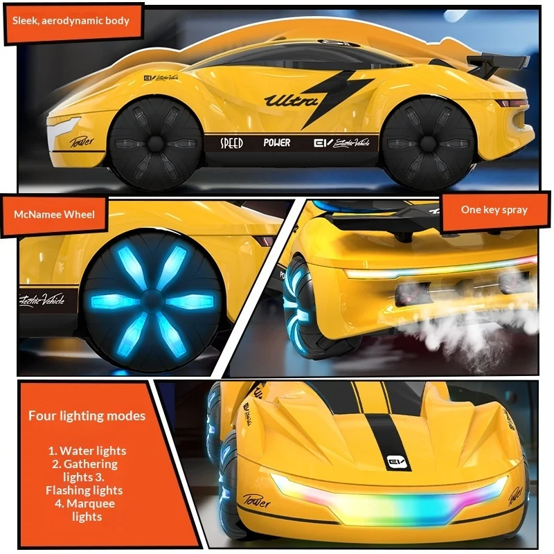 15channel 2.4g Remote Control Spray Racing Car Colorful 4 Modes Light Music Usb Type C Charge 3.7v 500mah Rc Drift Toy Car