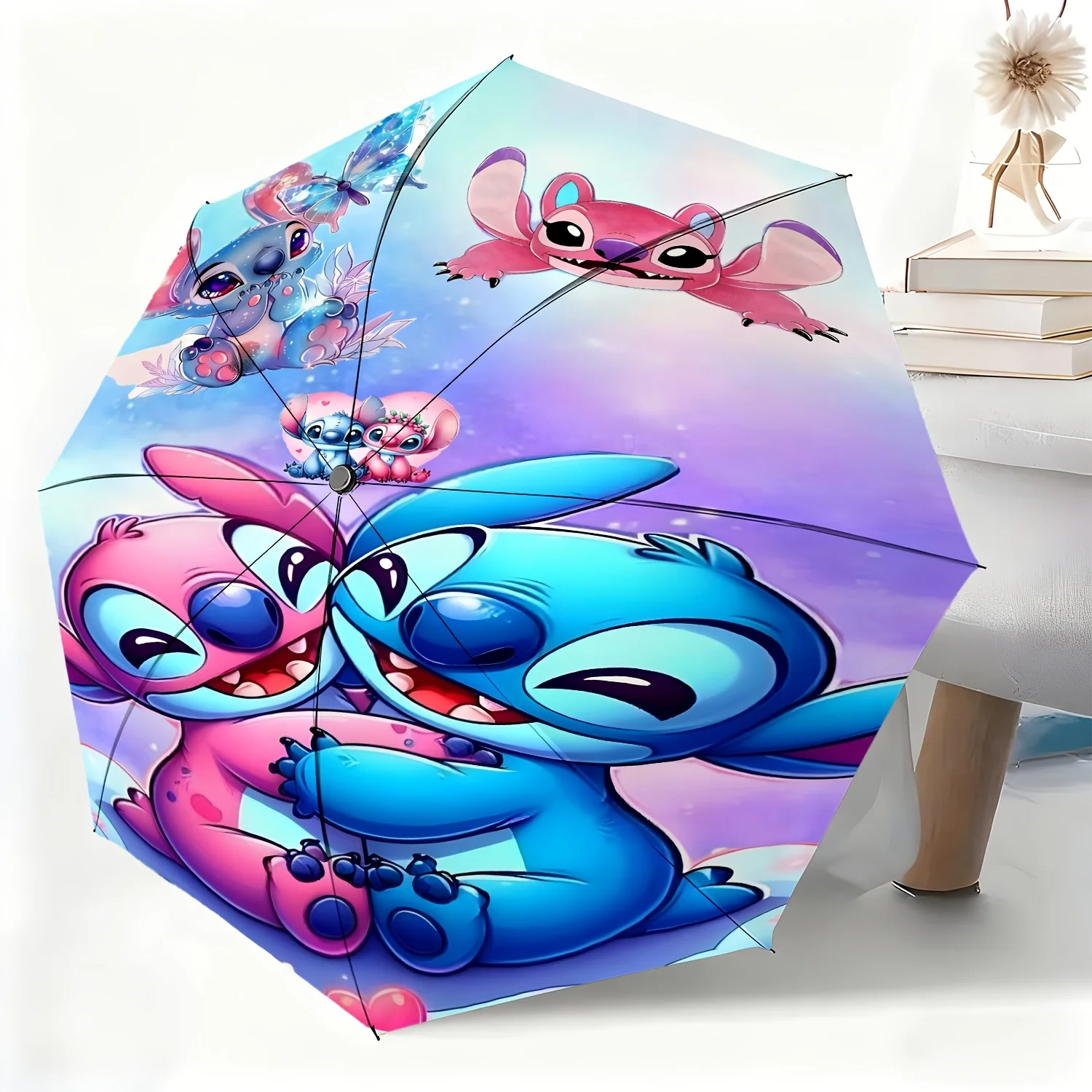 

Автоматический зонт с рисунком Disney Stitch для пар, 1 шт., всепогодный складной зонт, подходящий для любых случаев, портативный, складной.